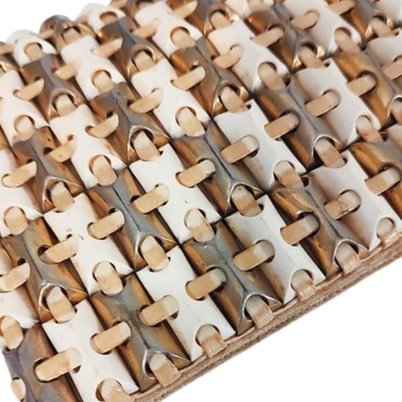 Genuine 1940s Vintage Clutch Bag Cream Gold & Silver Plasticflex Tile Purse - Picture 4 of 5